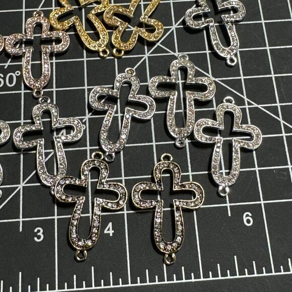 Rhinestone Cross Connector Beads Silver Gold Rose Gold Set - Picture 5 of 5